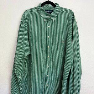 Men's Ralph Lauren Classic Fit Green & White Striped Oxford Shirt